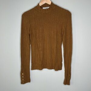 Project Social T Snap Away Mock Neck Long Sleeve Top in Cinnamon Size Medium NWT